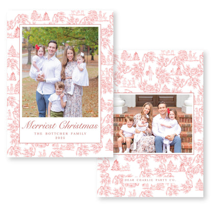Holiday Toile Christmas Card | White and Red | Holiday Photo Card