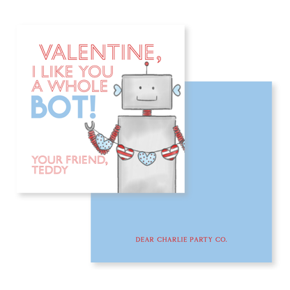 a valentine card with a robot on it