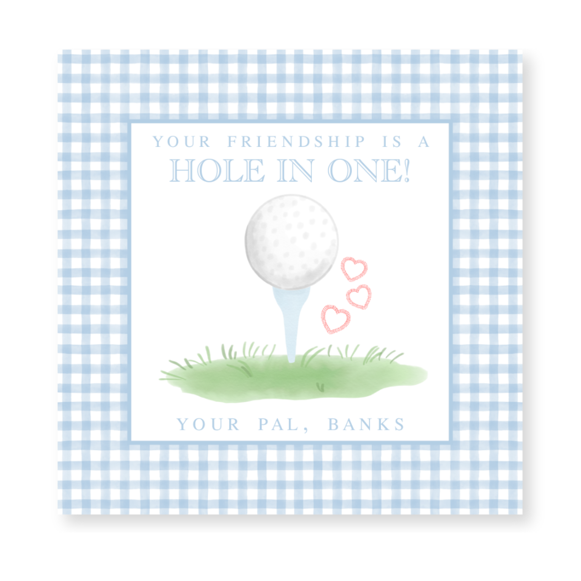 a card with a picture of a golf ball on it