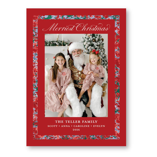 Merry Marble Trim Blue and Red | 2026 Holiday Card