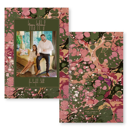 Marble Merriment in Aubergine and Army Card | 5x7 Holiday Photo Card with Envelope