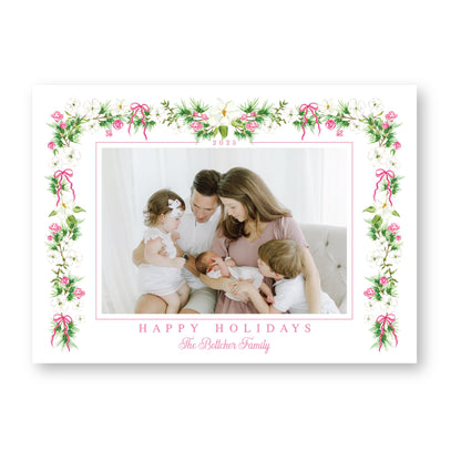 Merry Magnolias in Pink | 5x7 Holiday Photo Card with Envelope