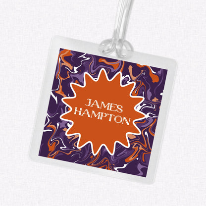 Purple and Orange Marble Bag Tag, Luggage Tag, Laminated Bag Tag