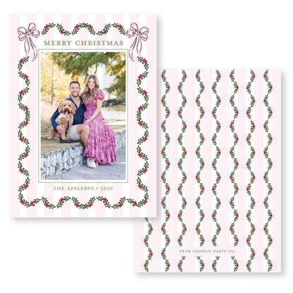 Holly Jolly Stripes in Pink | 5x7 Holiday Photo Card with Envelope