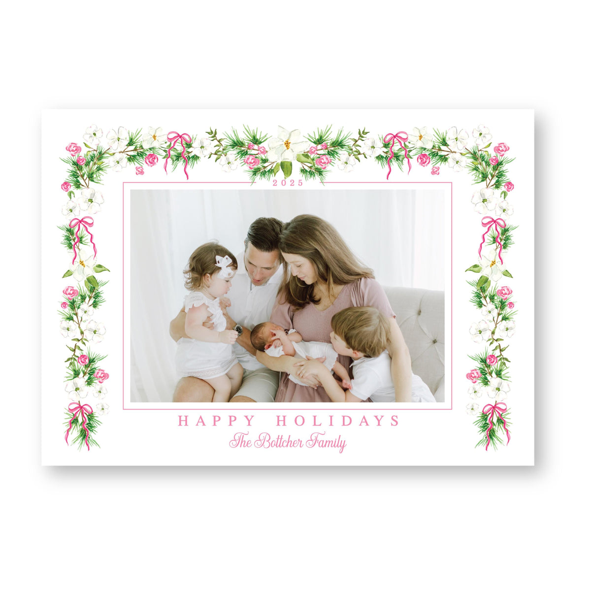 Merry Magnolias in Pink | Holiday Photo Card