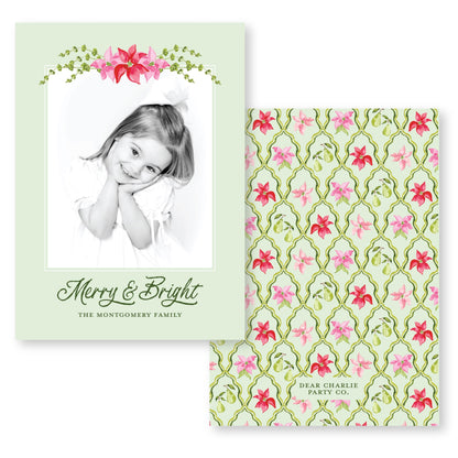 Petals and Pears Card in Green | 5x7 Holiday Photo Card with Envelope